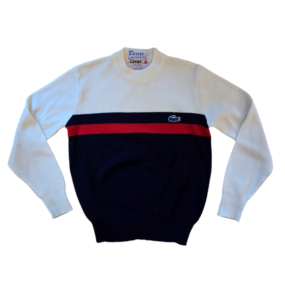 RARE Vintage 1980s Izod Lacoste white, red, navy blue classic crew neck sweater